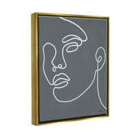 Студел индустрии сива минимална doodle face Girl Graphic Art Metallic Gold Floating Framed Canvas Print wallид уметност, дизајн