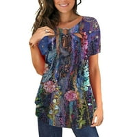 Кошули За Женска Мода Секојдневен Удобен Печатен О-Вратот Краток Ракав Врвот Блуза Светло Виолетова XL