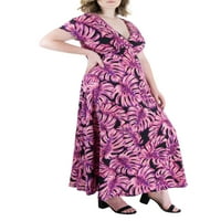 24 -годишна облека за удобност, женски плус големина розова капа ракав, империја на половината макси фустан
