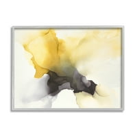 СТУПЕЛ ИНДУСТРИИ футуристички жолт облак апстракција на течности во форма на рустикално сликарство сиво врамена уметничка печатена wallидна уметност, 14, дизајн од К