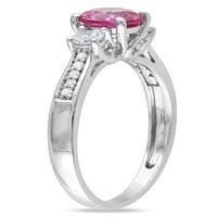 1- Карат Т.Г.В. Создаден розов и бел сафир и дијамант-акцент 10kt бело злато 3-камен прстен
