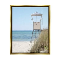 Летна плажа колиба чиста небо крајбрежна фотографија Металик злато врамена уметничка печатена wallидна уметност