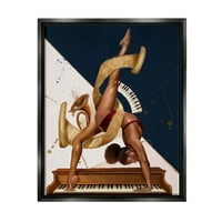 Гимнастика музичар девојки инструменти Апстрактни сликарски џет црно врамено уметничко печатење wallид уметност