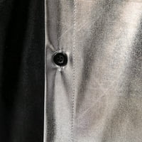 Мажи Обични Цврсти Долги Ракави Превртување Крпеница Копче Тенок Фит Маица Блуза Сребрена XL