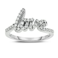 КТ. Т.В. Подобрена пурпурна и бела дијамантска курзивна Loveубов прстен во сребро сребро