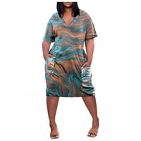 Лето Плус Големина Фустан За Жени Лабава Плажа Краток Ракав V-Вратот Мини А-Линија Печатени Фустани