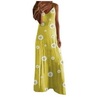 Финелиљубов Вграден Фустан Долг Летен Фустан За Жени Цветно Жолта XL Со Долги Ракави Со Долги Ракави