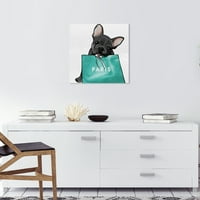 Wynwood Studio Canvas Blue Frenchie Paris Mase and Glam Lifestyle Wall Art Canvas Print Blue Teal 20x20