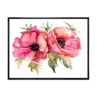 DesignArt „Стилизирана розова афионска цвеќиња“ Традиционално врамено платно wallидно печатење
