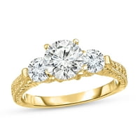 КТ. Т.В. Дијамант Три камен прстен за ангажман во стилот на гроздобер во злато 14к