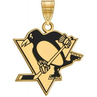 Стерлинг сребрено злато позлатено NHL логоарт Питсбург пингвини емајл приврзок