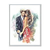 DesignArt 'Романтична двојка со очила за шампањ на новогодишната забава' Традиционално врамено платно wallидно уметности печатење