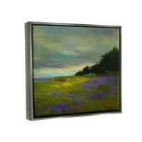 Sumpell Industries Seaside Purple Meadow Flowers сликање сјајни сјајни сиви лебдечки платно печатено wallид уметност, дизајн