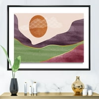 DesignArt 'Апстрактни пејзажи со Mountain River и Moon' Modern Rramed Canvas Wall Art Print