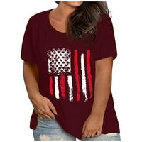 Венини 4 јули Блузи За Жени Ѕвезда Со Американско Знаме Печатење Со Пруги Туника Со Кружен Врат Летни Маици Со Кратки Ракави